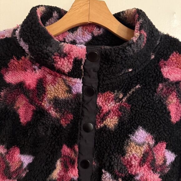 Terra & Sky Pullover Sherpa Jacket 2X Womens Black Print Pullover Snap 1/4 Neck - Picture 5 of 7
